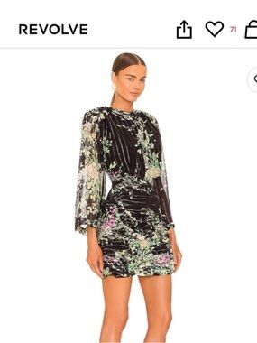 Sabina Musayev Floral Mini Dress in Black and Green
